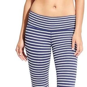 Athleta Chatarunga Capri leggings in navy & white stripes NWT